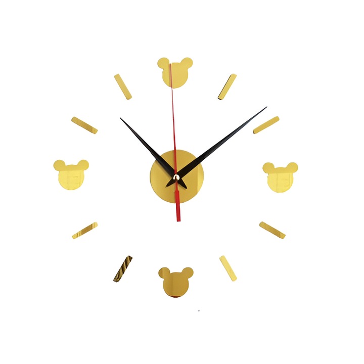 Ceas Decorativ Sticker, Petru Copii, Rotund, Cu Ursuleti, 400 mm x 400 mm