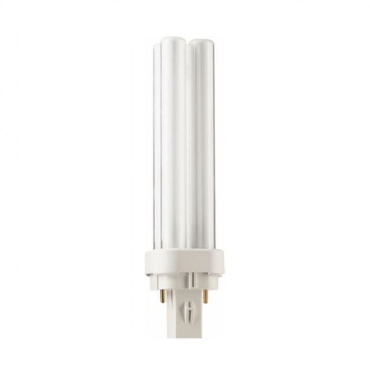Bec economic 2 pini Philips MASTER PL-C 2P, forma stick, 13W, G24D-1, 10000 ore, lumina calda 3000K