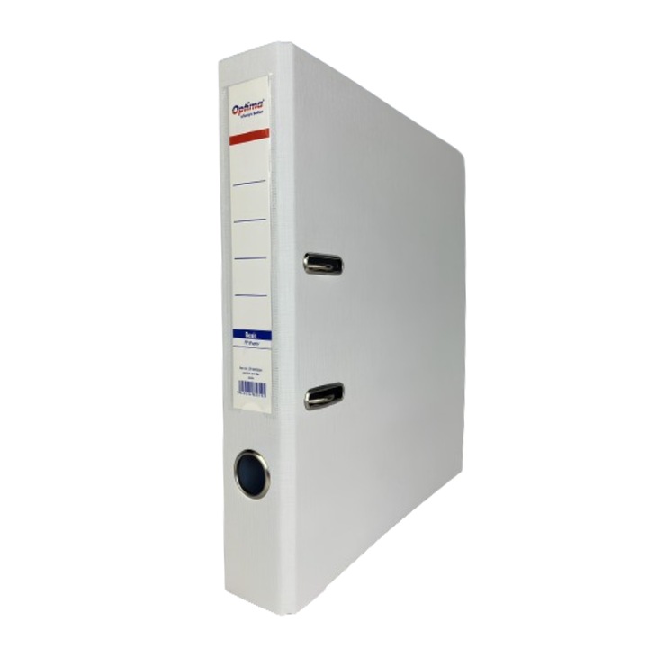 Biblioraft A4, Plastifiat Pp/paper, Margine Metalica, 50 Mm, Optima Basic - Alb