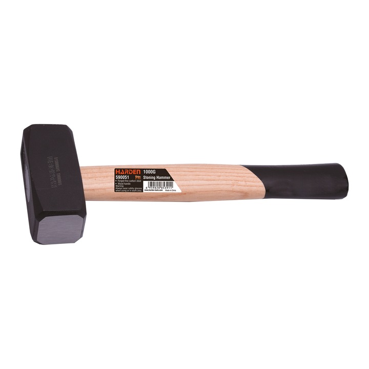 Ciocan pentru pietrar, coada din lemn de stejar, 1000 g din otel forjat - HARDEN