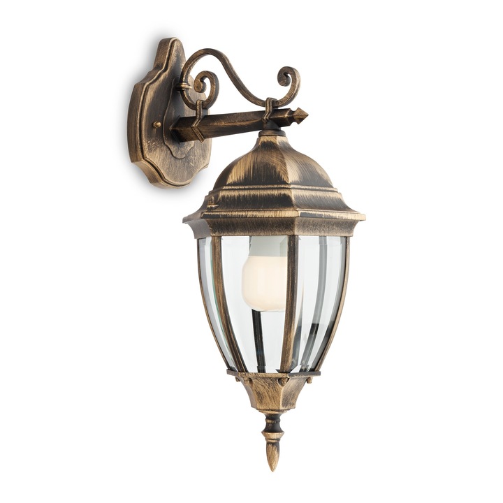 Външен аплик DacEnergy©, алуминиева конструкция, стъклен дифузьор, обърнат надолу, E27, IP44, 205 x 256 x 490 mm, черно покритие