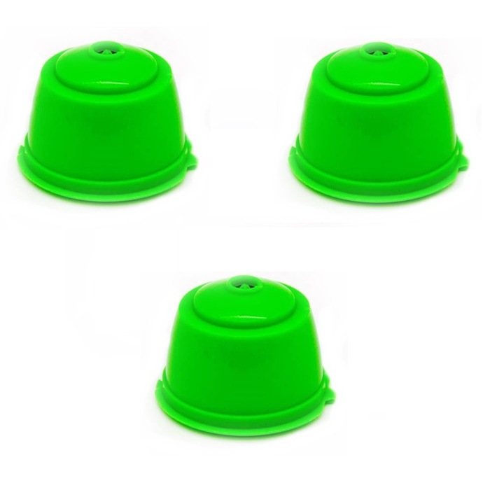 Комплект от 3 кафе капсули, за многократна употреба, за многократно пълнене, съвместими с Dolce Gusto, тъмнозелени