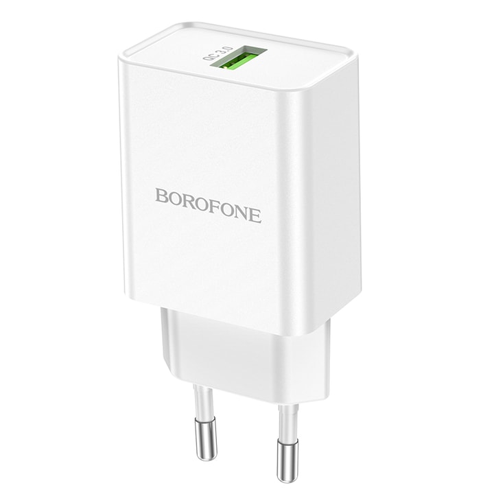 Мрежово зарядно устройство Borofone BN5, Jingrui, USB, QC 3.0, 18W, Бял/Зелен