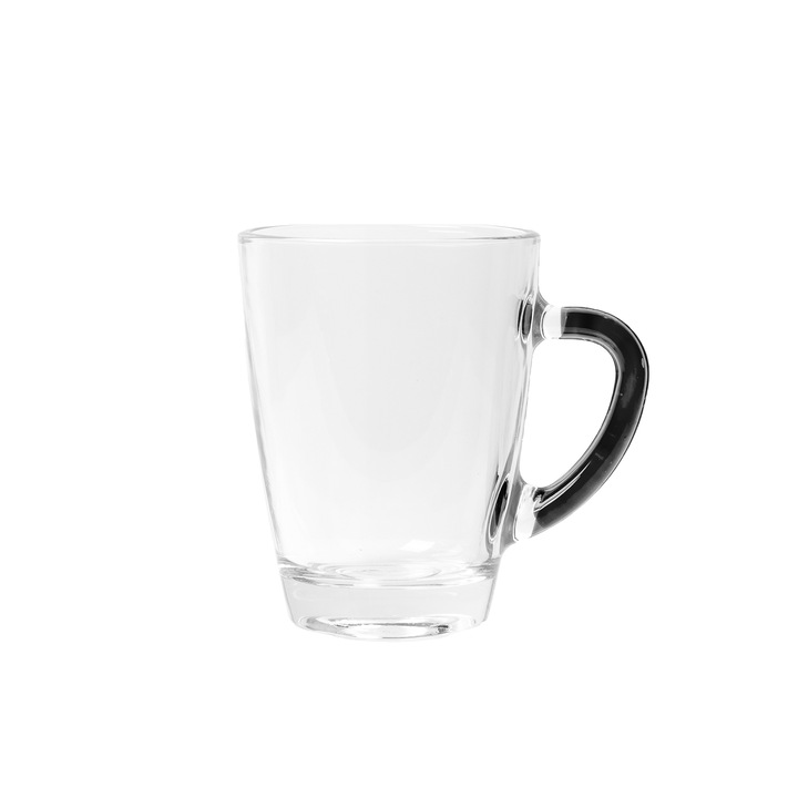 Set de 4 cani de cafea Benetton, Sticla, 300ml, Transparent/Negru