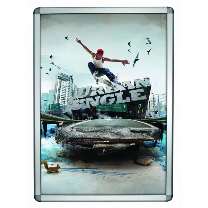 Opti Frame plakátkeret A2 méret, lekerekített szürke sarkok, 25mm profillal