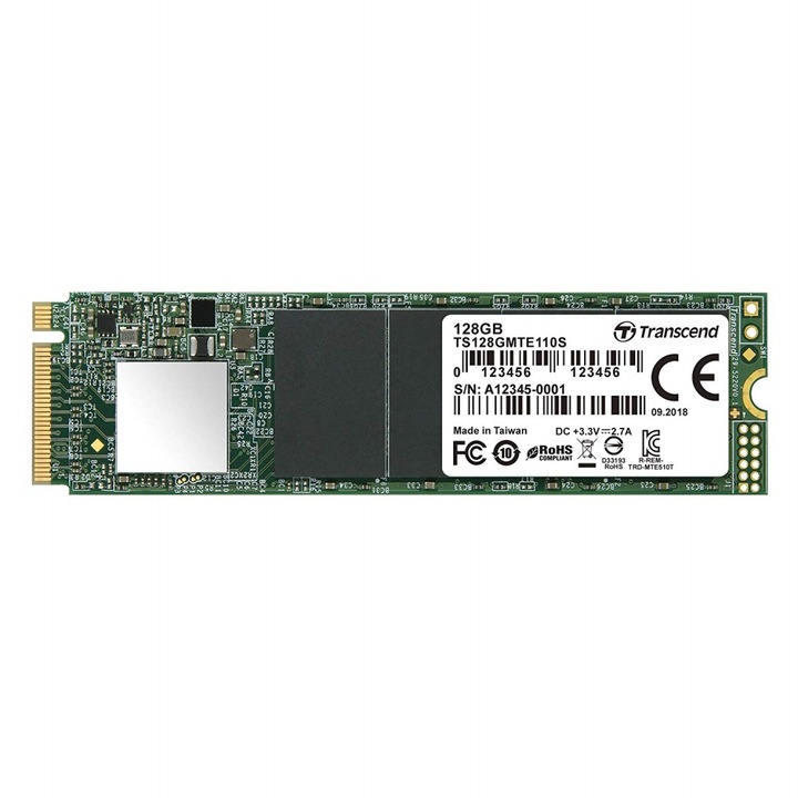Твърд диск Transcend 128GB, M.2 2280, PCIe Gen3x4, 3D TLC, DRAM-less - TS128GMTE110S