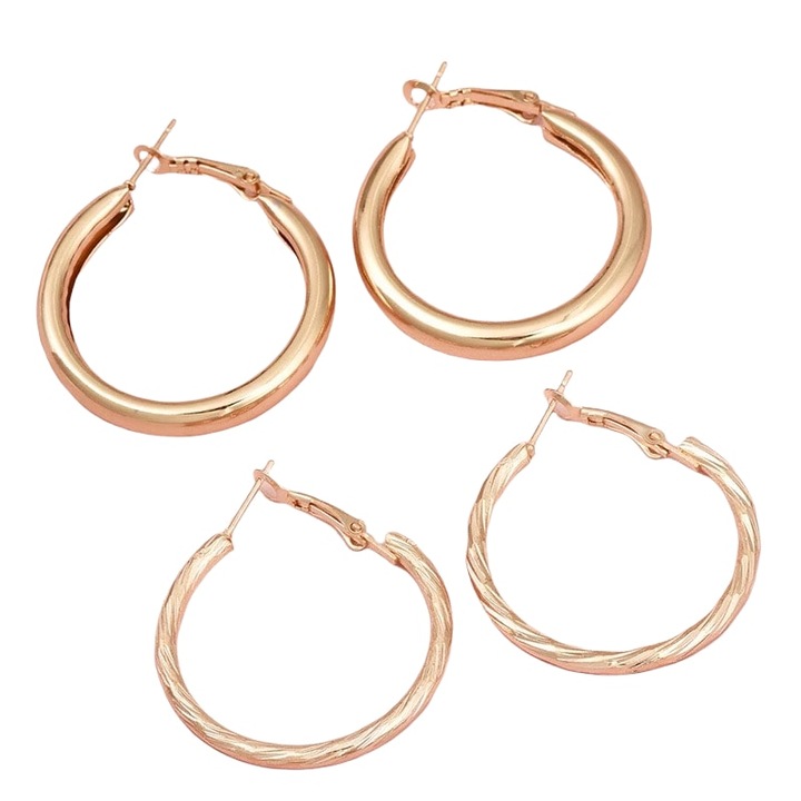 Set 2 perechi de cercei, aurii, rotunzi, Sangrid C27, Pursehuit