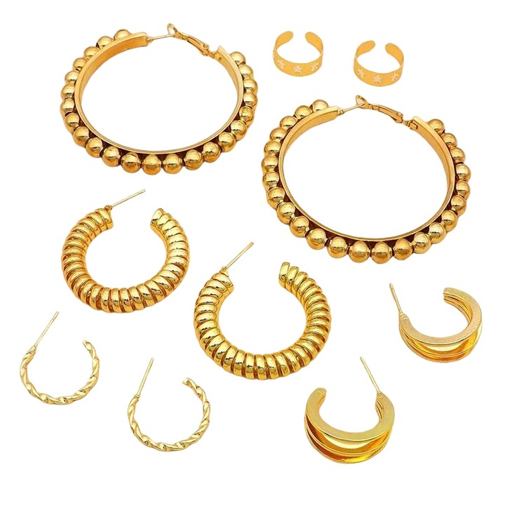 Set 5 perechi de cercei, aurii, forme diverse, Sanita C27, Pursehuit