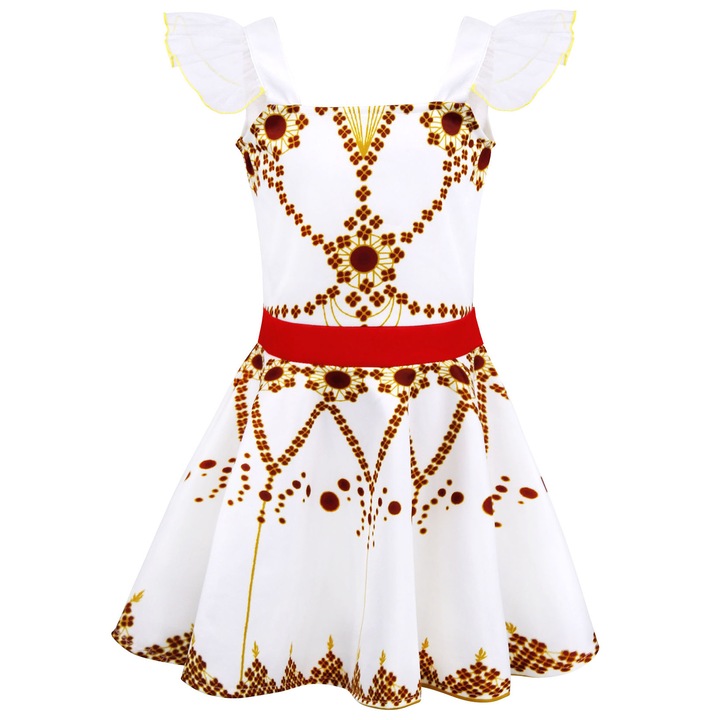 Rochie de dans pentru fete cu maneci cu volane, costum de balet, AmzBarley®, 2-3 ani, 100 cm, Auriu, Halloween, Carnaval, Craciun, Paste, Ziua Copilului, Ziua Indragostitilor