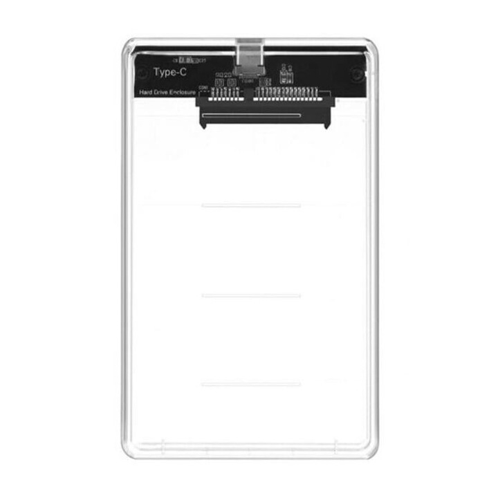 Кутия за диск, съвместима с HDD/SSD, SATA 2.5", USB type C, 79 x 125 мм, Прозрачна