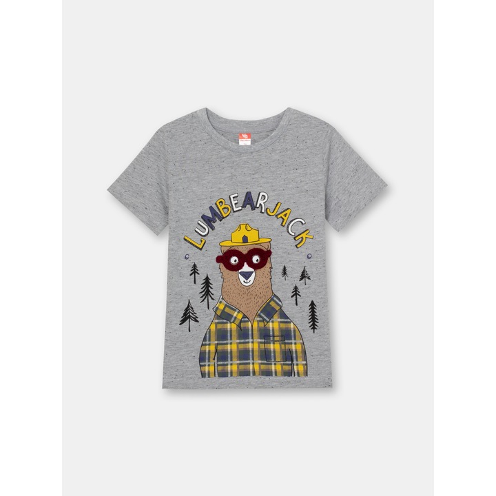 Gyerek póló rátéttel és látványos Cherubino hímzéssel, Melange világosszürke