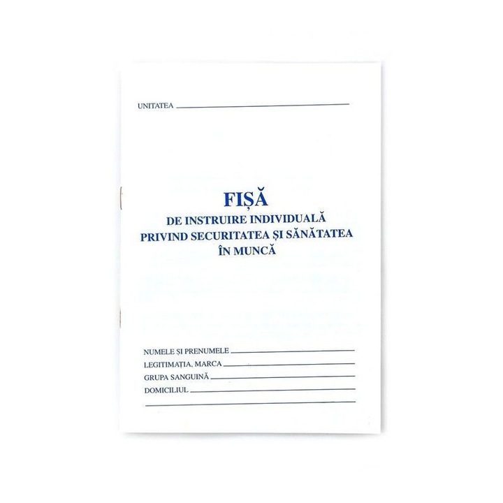 Set Fise Individuale Protectia Muncii, format A5, carnet 8 file, imprimare fata verso, 50buc