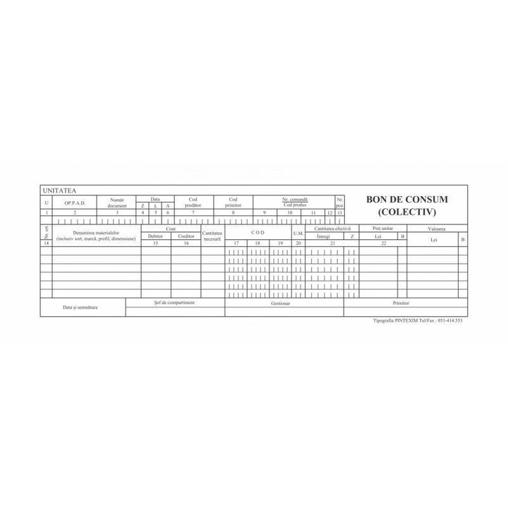 Bon de consum colectiv 1/2 A4, 2 exemplare, autocopiativ