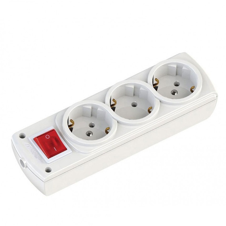 Троен разклонител Mutlusan Олимпия, Без кабел, С ключ, Бял