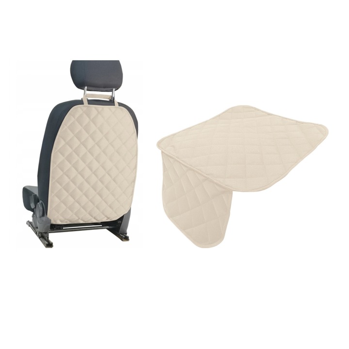 Комплект 2 калъфа за седалки METRU PATRAT, Автомобилни, Универсални, Ватирани, Перящи се, Водоустойчиви, Калъф за седалка и калъф за облегалка, Крем