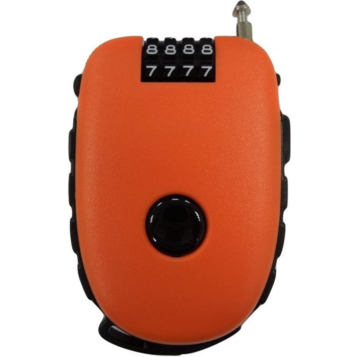 Lacat cu cablu, Bosvision, Plastic, Cifru, 9.3x7.6x2.7 cm, Portocaliu