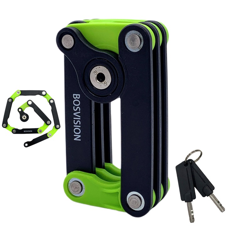 Lacat pliabil, Bosvision, Inox/Otel, 78x19x3 cm, Negru/Verde