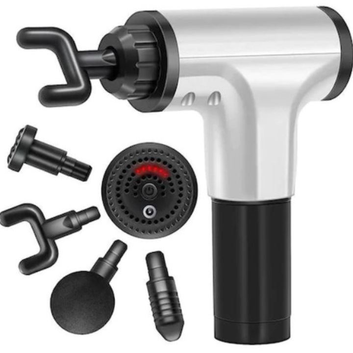 FOXMAG24 масажор за мускули, 6 регулируеми нива, 4 глави, сребрист