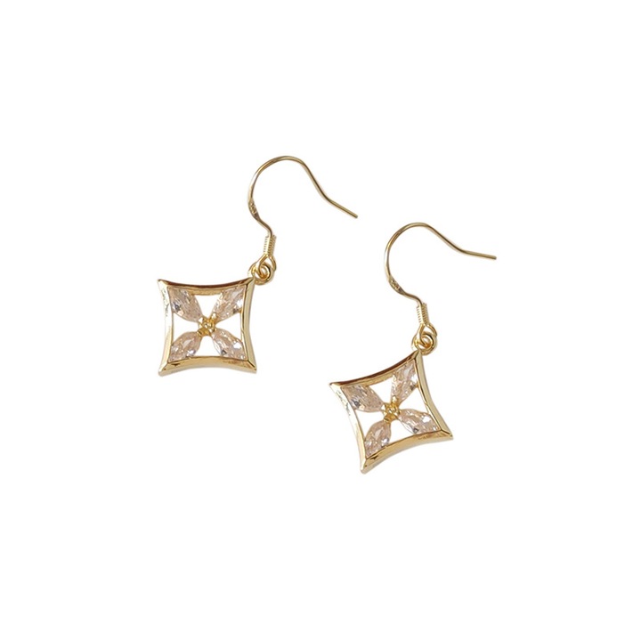 Cercei dama, Alama/Zirconiu, Forma romb, Auriu