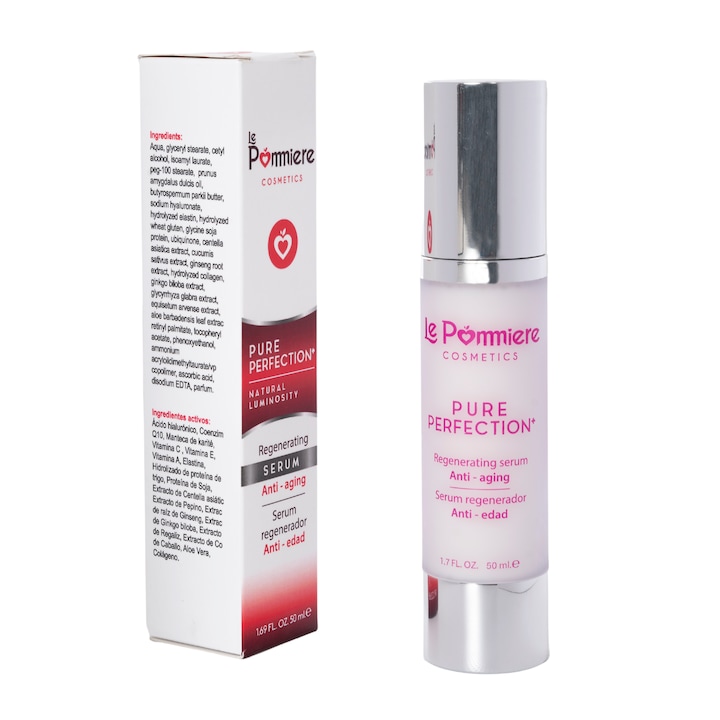 Ser facial anti-imbatranire, Le Pommiere, vitamina A, C si E cu acid hialuronic, Q10, colagen 50 ml