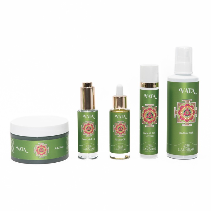 Komplett készlet "Vata Radiance" 5 kozmetikai termék száraz és vízhiányos bőrre 510ml, Lakshmi, eco-bio