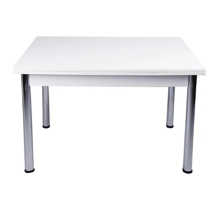 Polo White Studio Casa kihúzható asztal, 170/110 x 70 cm, fém lábak, melamin felső, fehér/ezüst