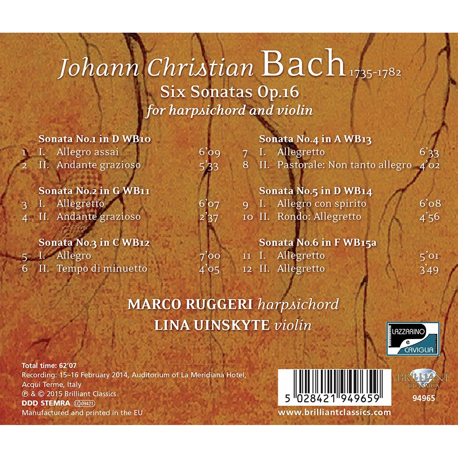 Christian　Violin　Johann　and　Bach　Harpsichord　for　Sonatas　CD