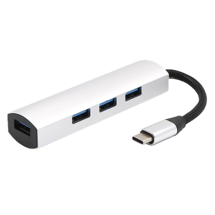 Adaptor 4 in 1, Pyramid, USB 3.0 tip C la 4 x Usb, pentru Macbook Pro, Dell, Lenovo, Samsung, HP, CUSB4