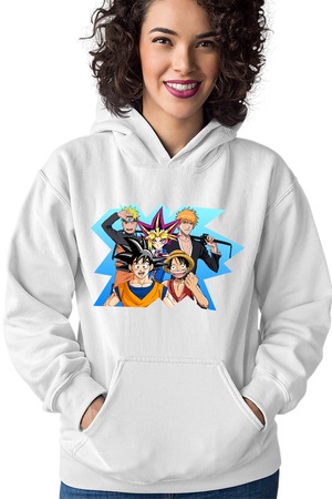 Дамски суичър Bleach Naruto Songoku OnePiece Luffy Boruto, Бял