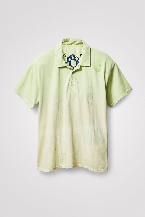 Tricou cu guler polo in degrade, Desigual, Regular fit, Verde, M
