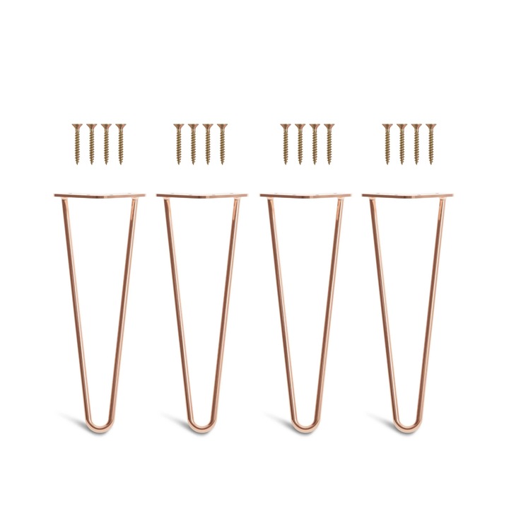 4 db Hajtű láb készlet asztalhoz, elektrosztatikusan festett, magasság 35 cm, profil átmérő 12 mm, 2 kar, acél, réz, szerelőkészlet mellékelve