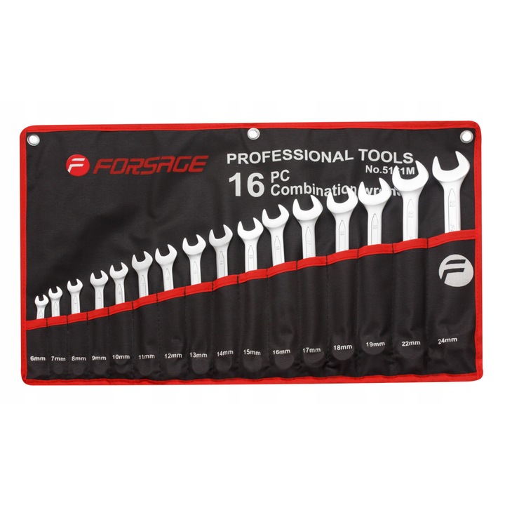 Kombinált kulcs készlet, Forsage, Cr-V, 16db, 6-24mm
