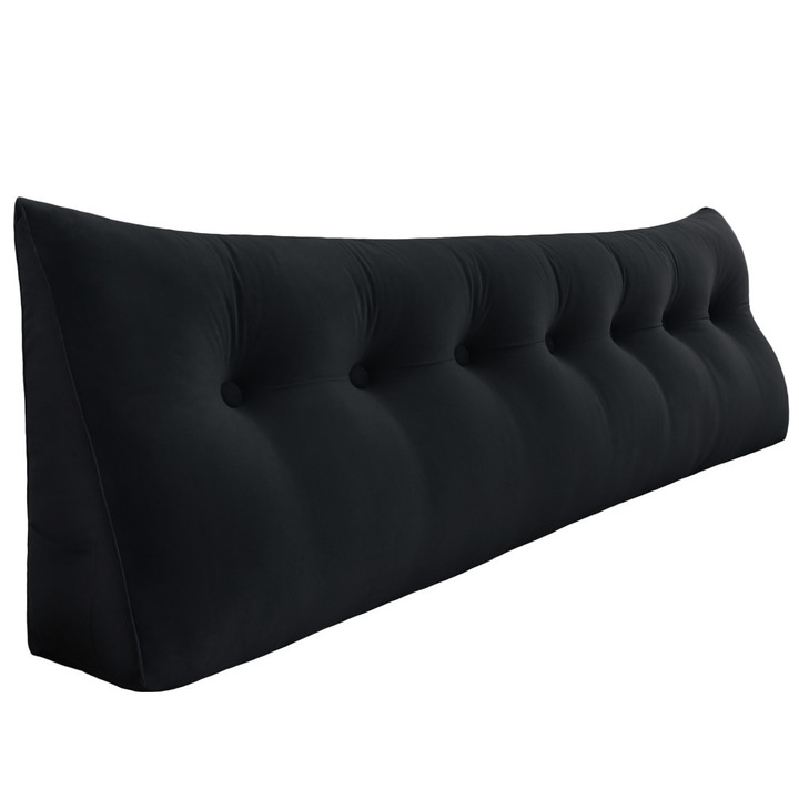 Perna suport lombar, Catifea/Fibre bumbac, 200x50 cm, Negru