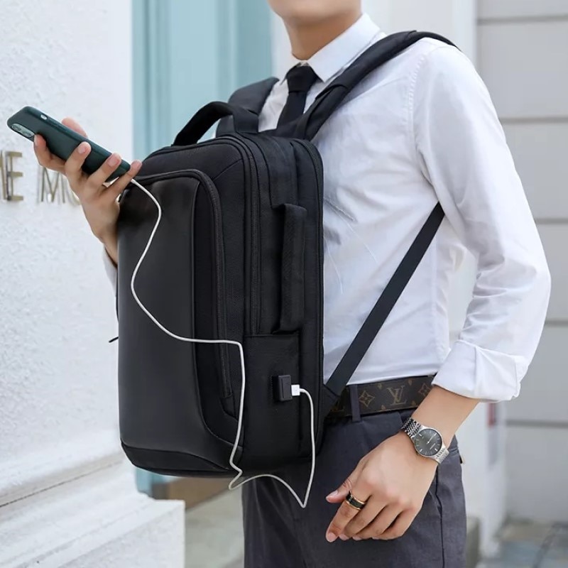 Rucsac laptop 15.6", smart business, impermeabil, cu port de incarcare USB si jack audio, Escalate, 43x30x16 cm, Negru