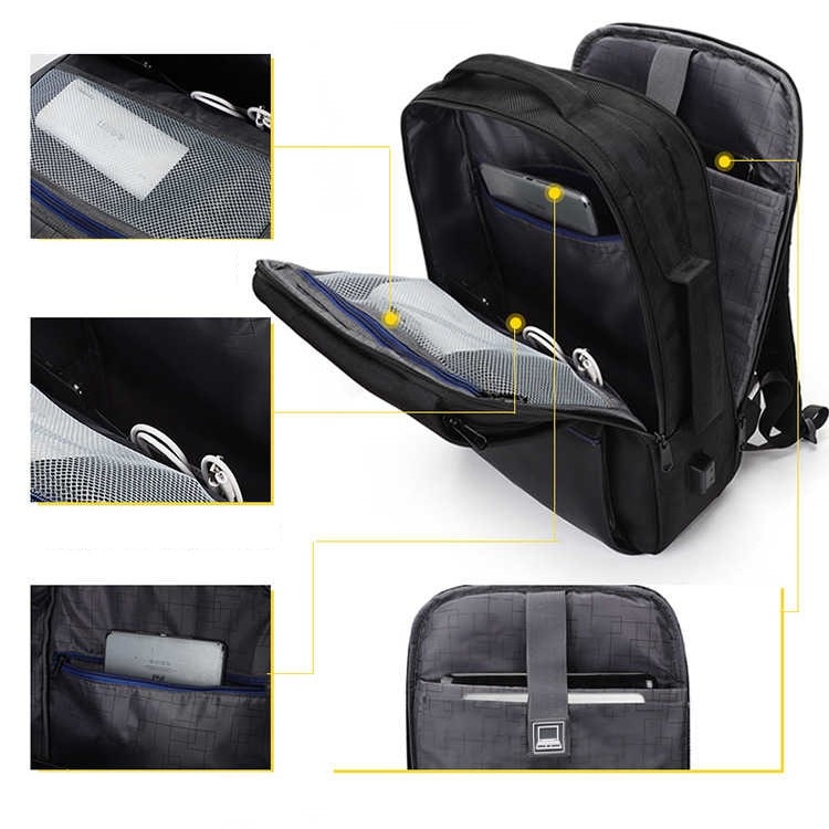 Rucsac laptop 15.6", smart business, impermeabil, cu port de incarcare USB si jack audio, Escalate, 45x30x17 cm, Negru