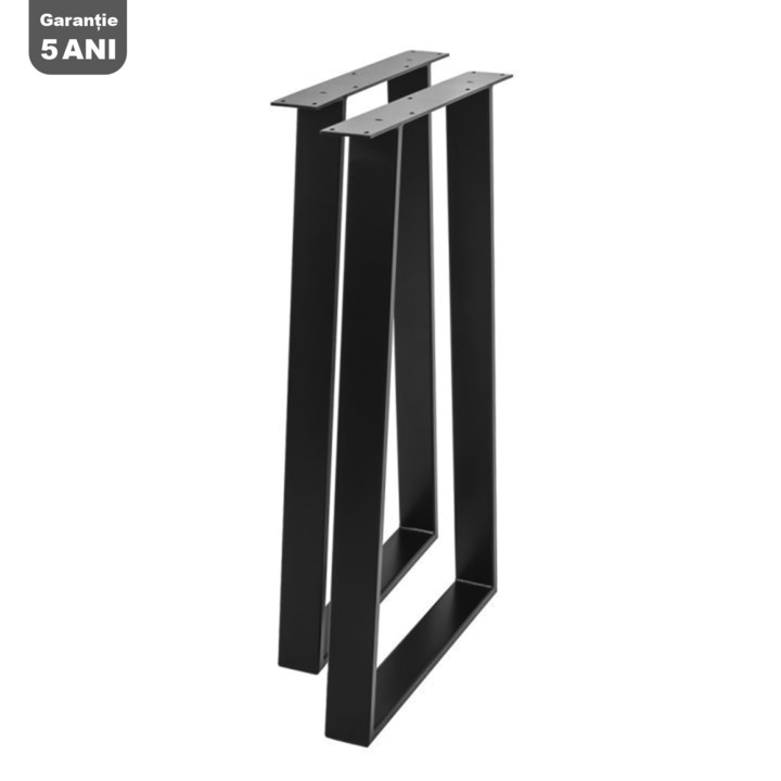 Set 2 picioare masa Bar stil scandinav Tapez, Profil Lat, Vopsire in camp electrostatic, Finisaje Premium, BalustradeTM, Metal Negru H100x60x6 cm