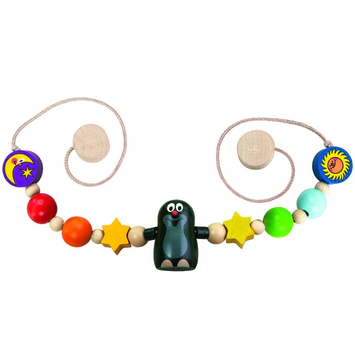 Jucarie pentru patut si carucior cu snur, Cartita, 26 x 5 x 3 cm, Lemn, Detoa