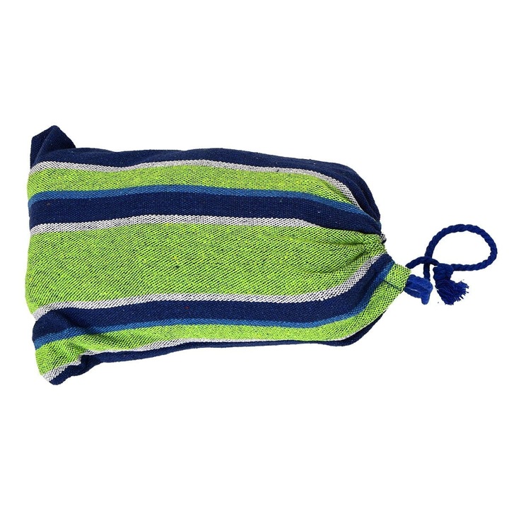 Tiessa единичен хамак, един човек, памук, чанта за съхранение, зелено/синьо, 200 x 80 cm