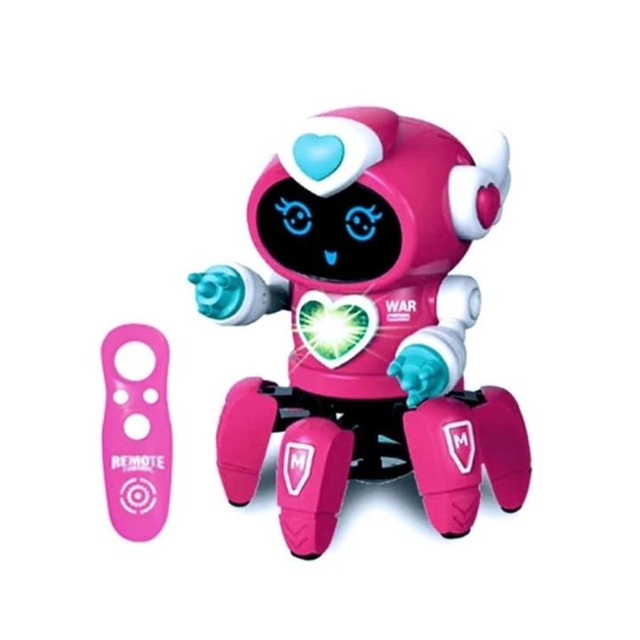 Танцуващ робот с дистанционно управление, 6 крака, музика, светлини, ABS, розов