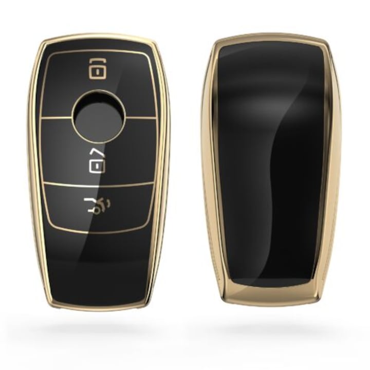 Autókulcsvédő Mercedes Benzhez - Smart Key, kwmobile, szilikon, fekete / arany, 56003.01