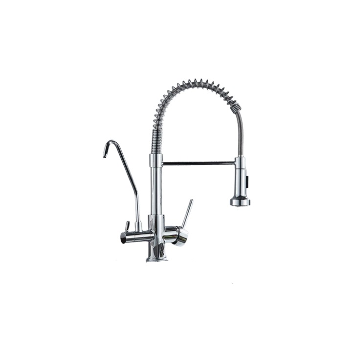 Кухненски смесител AquaSpa, 3-пътен, С 2 проточни функции и изтеглящ се душ, Тип C, Хром