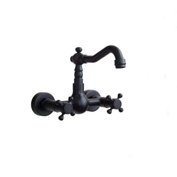 Стенен смесител AquaSpa, Тип C, Месингов, Въртящ се на 360, Черно-бронзов