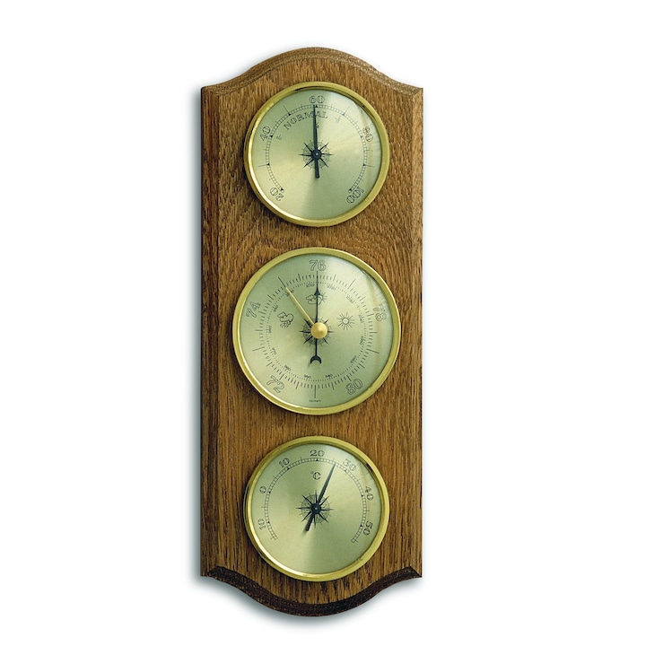 Метеорологична станция TFA, барометър, термометър, влагомер, масив дъб, цвят орех