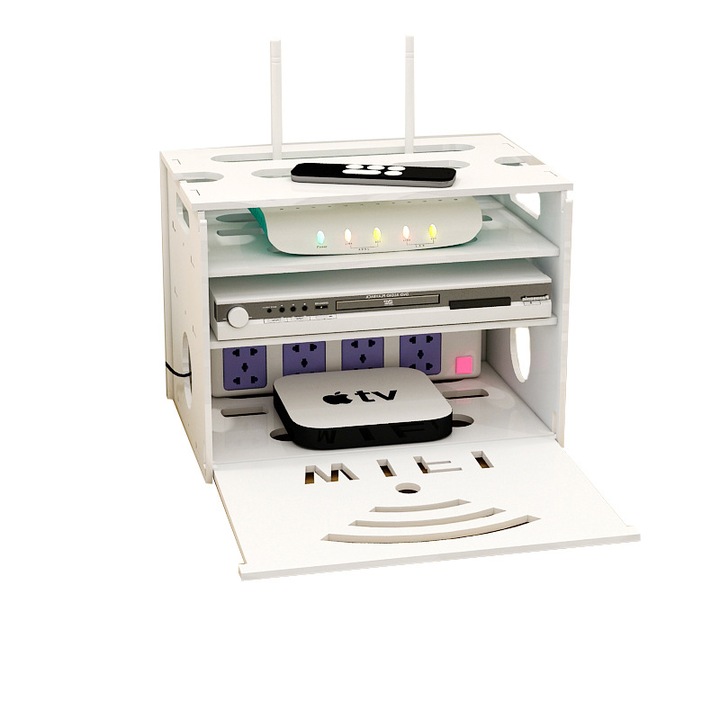 Vezeték nélküli router tartó állvány WI-FI berendezések és vezetékek elrejtésére, fehér