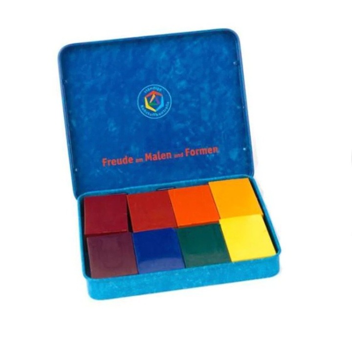 Set 8 cuburi cerate, Stockmar, in cutie metalica, material Waldorf