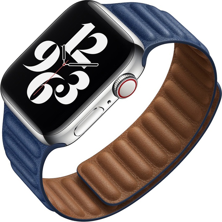 Curea magnetica ZAFIT™ din piele naturala, pentru Apple Watch 7/6/5/4, Display 40/41 mm, Midnight Blue