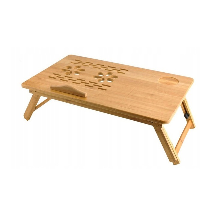 Дървена маса за лаптоп Zola, Регулируеми крака, 4-степенно накланяне на плота, 29,5x50x4 см