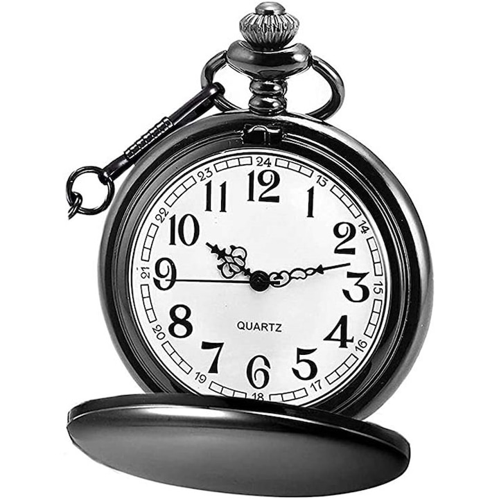 Кварцов джобен часовник ASKSA, 37 см, диаметър 4,5 см, Черен