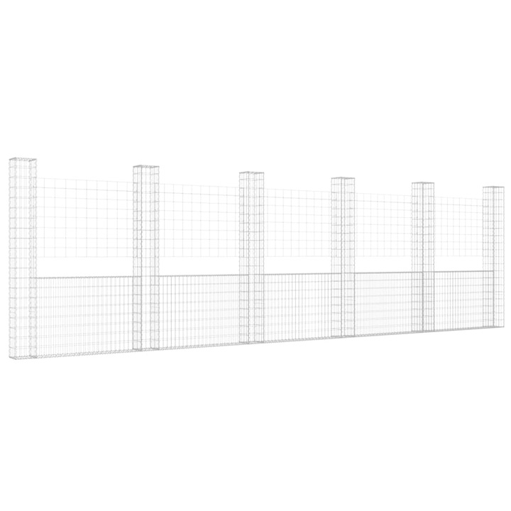Cos gabion in forma de U cu 6 stalpi vidaXL, 620x20x200 cm, fier 69.95 kg 151293