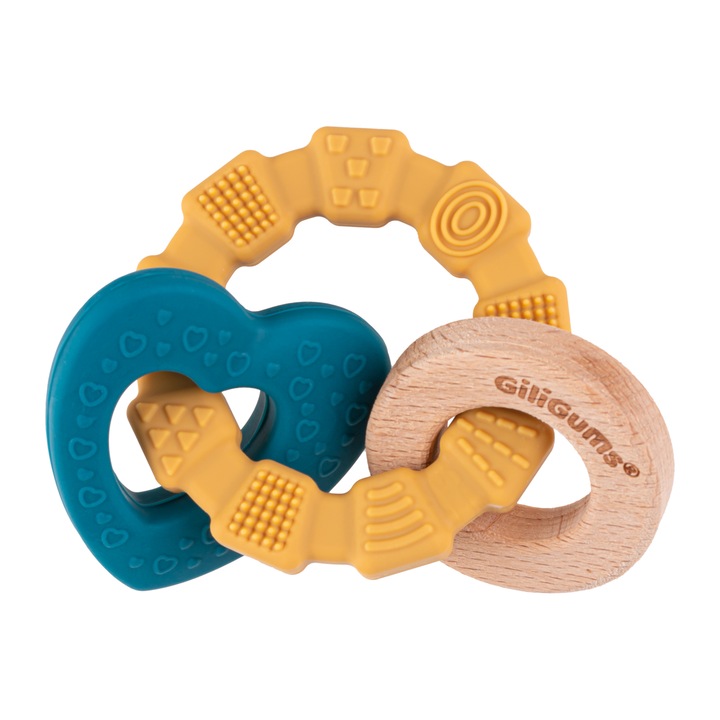 GiliGums, Fogzási játék Szív bükkfa gyűrűvel, 0 hónap +, kék